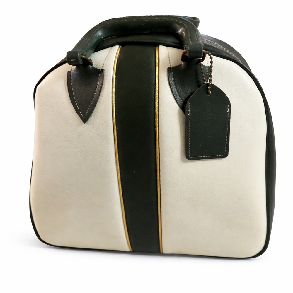 Vintage-Style Green & White Bowling Bag | Structured Retro Handbag